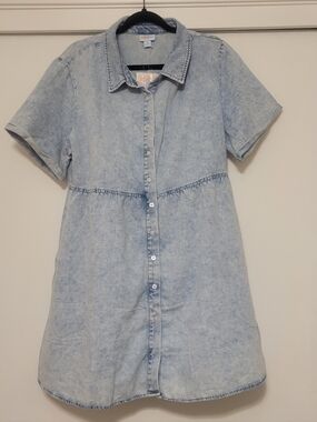 NWT LuLaRoe Denim Shirt Dress XL Button Front Acid Wash Babydoll Tiered